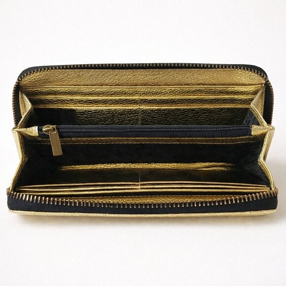 Kurt Geiger London Metallic Gold Quilted Leather Zip-Around Wallet NWT - Picture 5 of 8